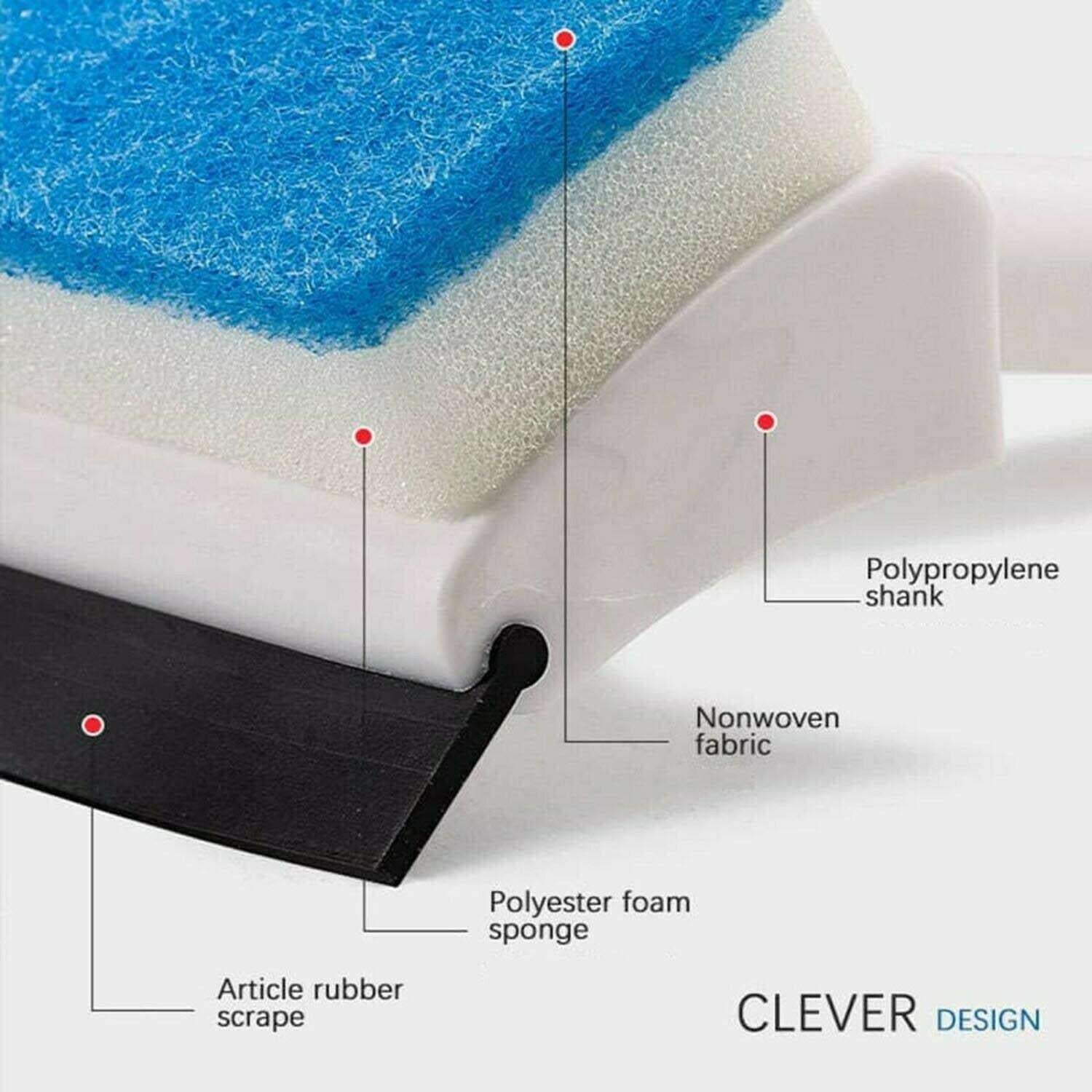 Wukusy 7602 2-in-1 glass wiper and cleaning brush, double-sided bathroom and window glass cleaner with grout brush attachment