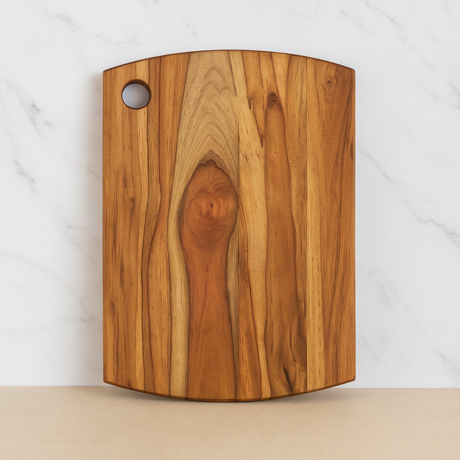 Wukusy Supermom premium teak wood chopping board for kitchen, rectangular with smooth finish and natural wood grain.