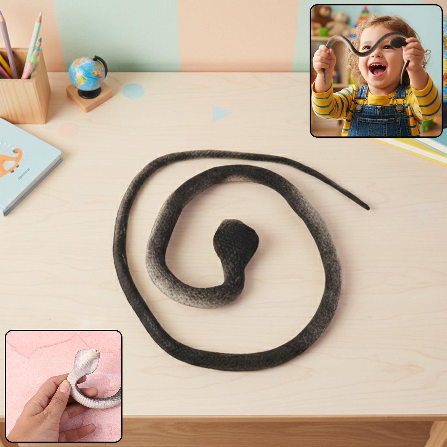 Realistic Wukusy dummy snake toy for kids pranks, lifelike design with detailed scales and realistic posture for playful deception.