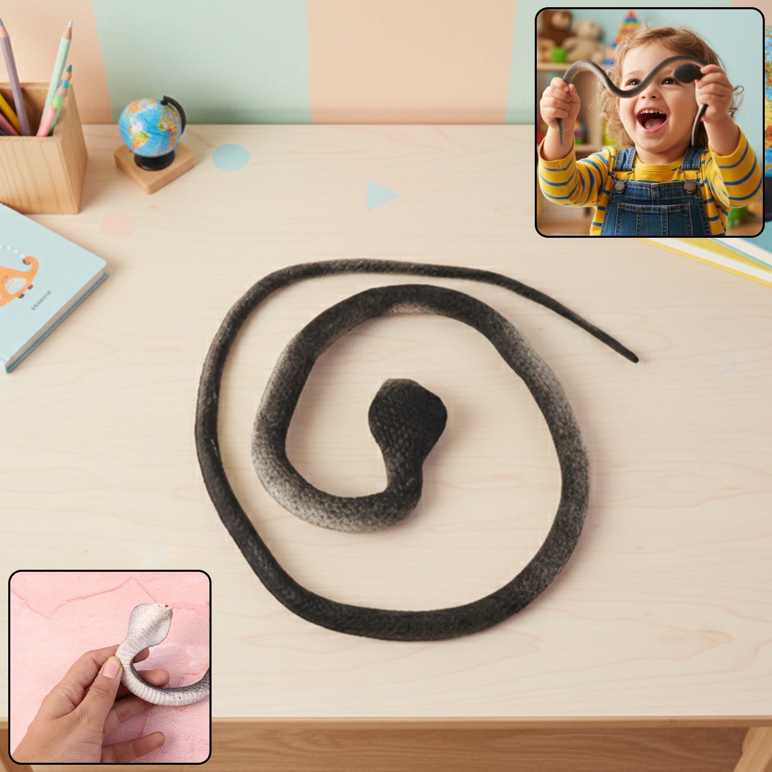 Realistic Wukusy dummy snake toy for kids pranks, lifelike design with detailed scales and realistic posture for playful deception.