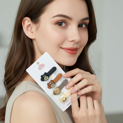 Set of four Wukusy cute bear face decorative hair clips featuring adorable bear designs for children or playful styles.