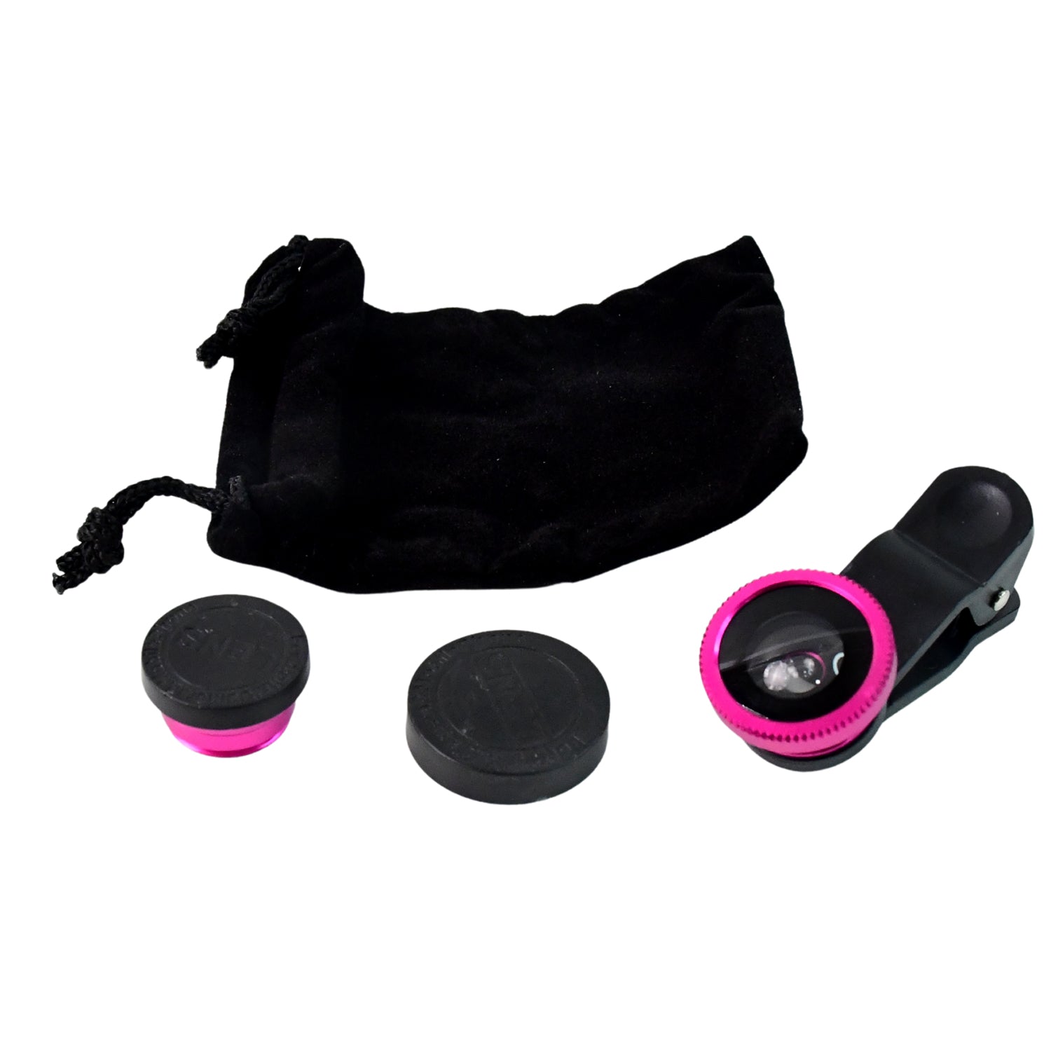 Wukusy universal clip-on mobile camera lens set attached to a smartphone, showcasing wide-angle and macro lens features.