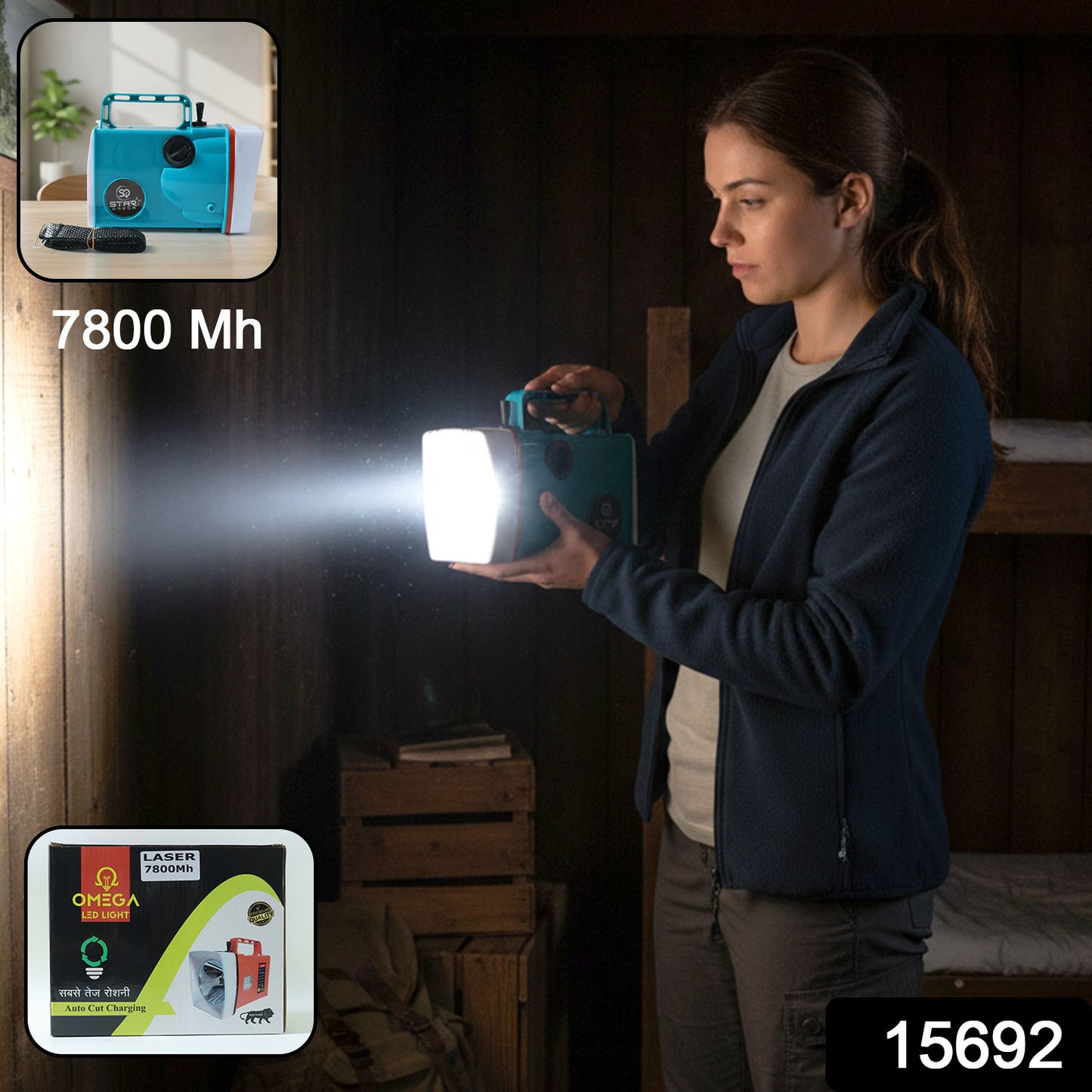 Wukusy Omega 7800mAh rechargeable LED laser torch light, compact handheld flashlight with adjustable focus and bright beam.