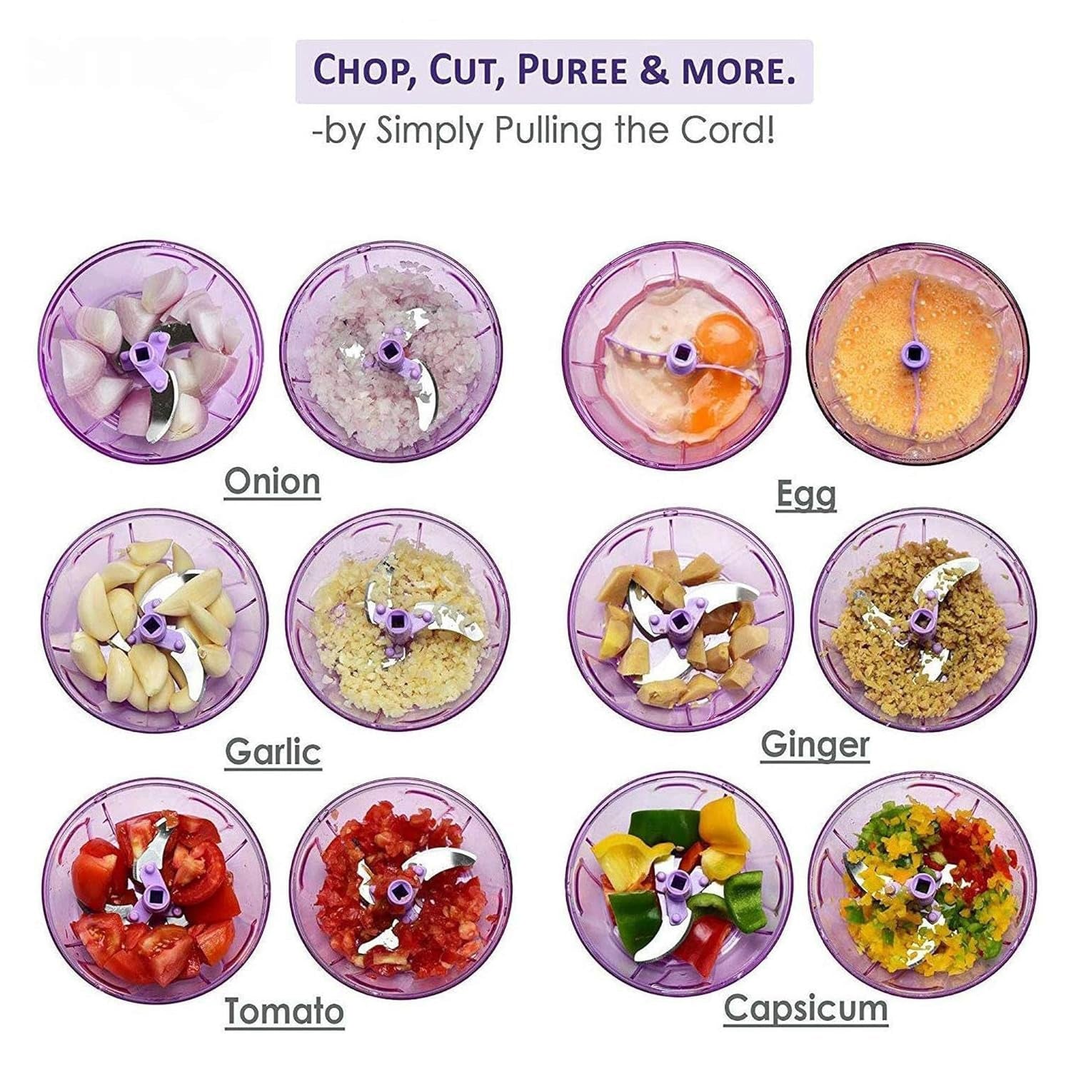Wukusy Premium Push Chopper 1100 ml with stainless steel blades for efficient vegetable and fruit chopping.
