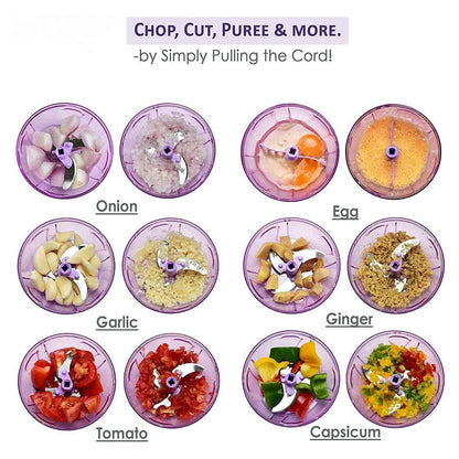 Wukusy Premium Push Chopper 1100 ml with stainless steel blades for efficient vegetable and fruit chopping.