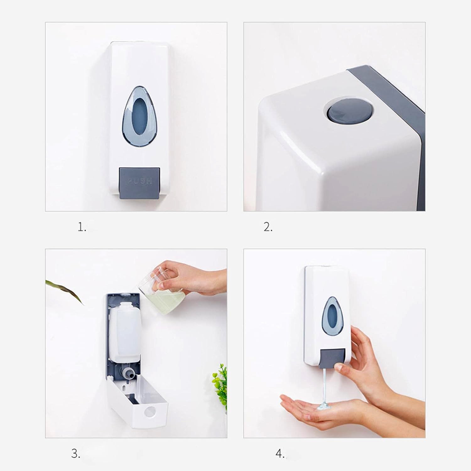 Wall-mounted Wukusy liquid soap dispenser in a home bathroom, sleek design with a pump for easy soap dispensing.