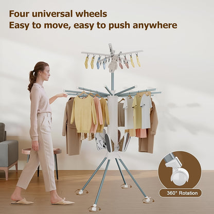 Wukusy multi-layer foldable clothes drying rack set with multiple tiers for home drying and laundry organization.