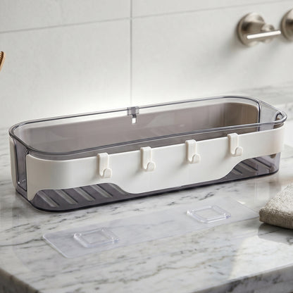 Wukusy stylish bathroom wall shelf with hooks, multi-purpose storage organizer for towels and toiletries mounted on bathroom wall