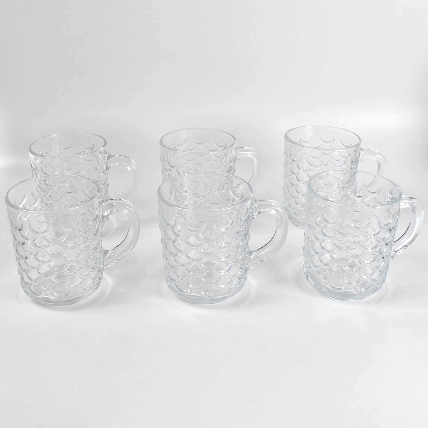 Set of six Wukusy glass coffee and tea mugs with handles, clear and sturdy for hot beverages.