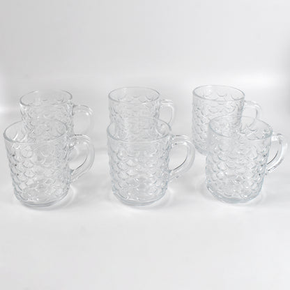 Set of six Wukusy glass coffee and tea mugs with handles, clear and sturdy for hot beverages.