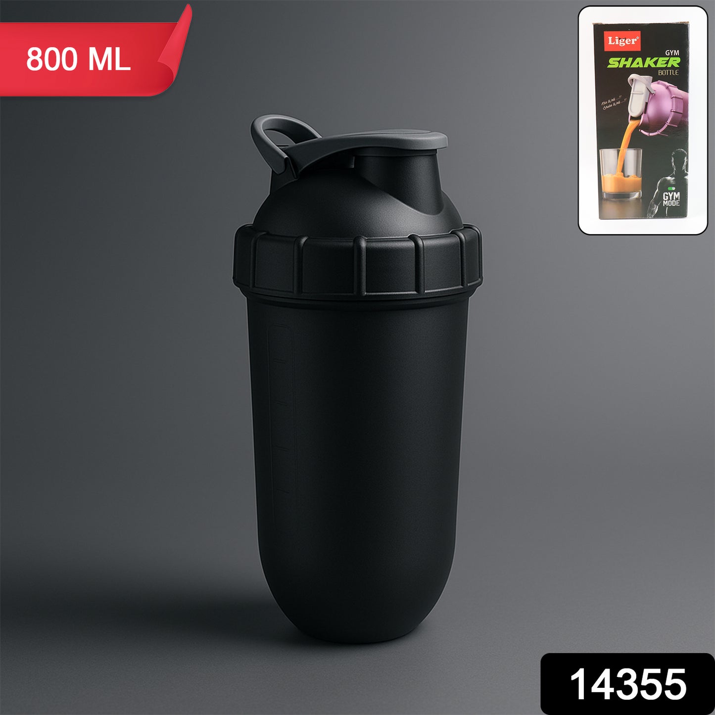 Wukusy Liger Gym Shaker Bottle, 800ml travel shaker with secure lid and mixing ball for fitness drinks.