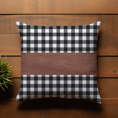 Pair of Wukusy leather and cotton pillow covers, 17x17 inches, for home decor, featuring stylish cushion covers in a natural setting.