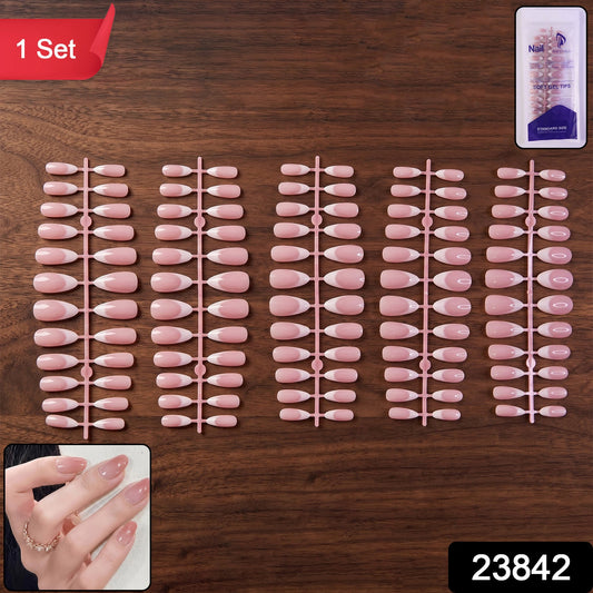 Wukusy artificial nail tips set for elegant French manicure, perfect for achieving a professional look at home.
