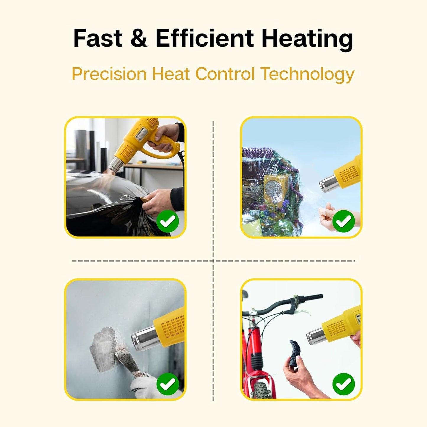 Wukusy Amber Heat Gun AMHG2000 2000W black and yellow handheld tool with adjustable temperature controls.