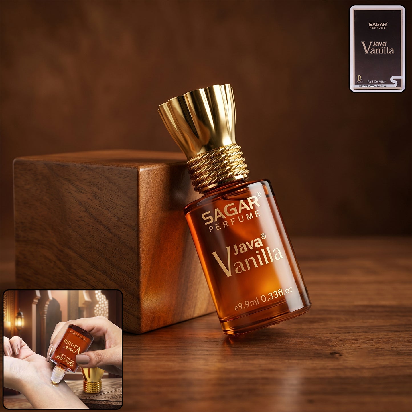 Wukusy Sagar Java Vanilla Roll-on Attar perfume oil in 9.9ml bottle, alcohol-free fragrance for men and women, natural vanilla scent