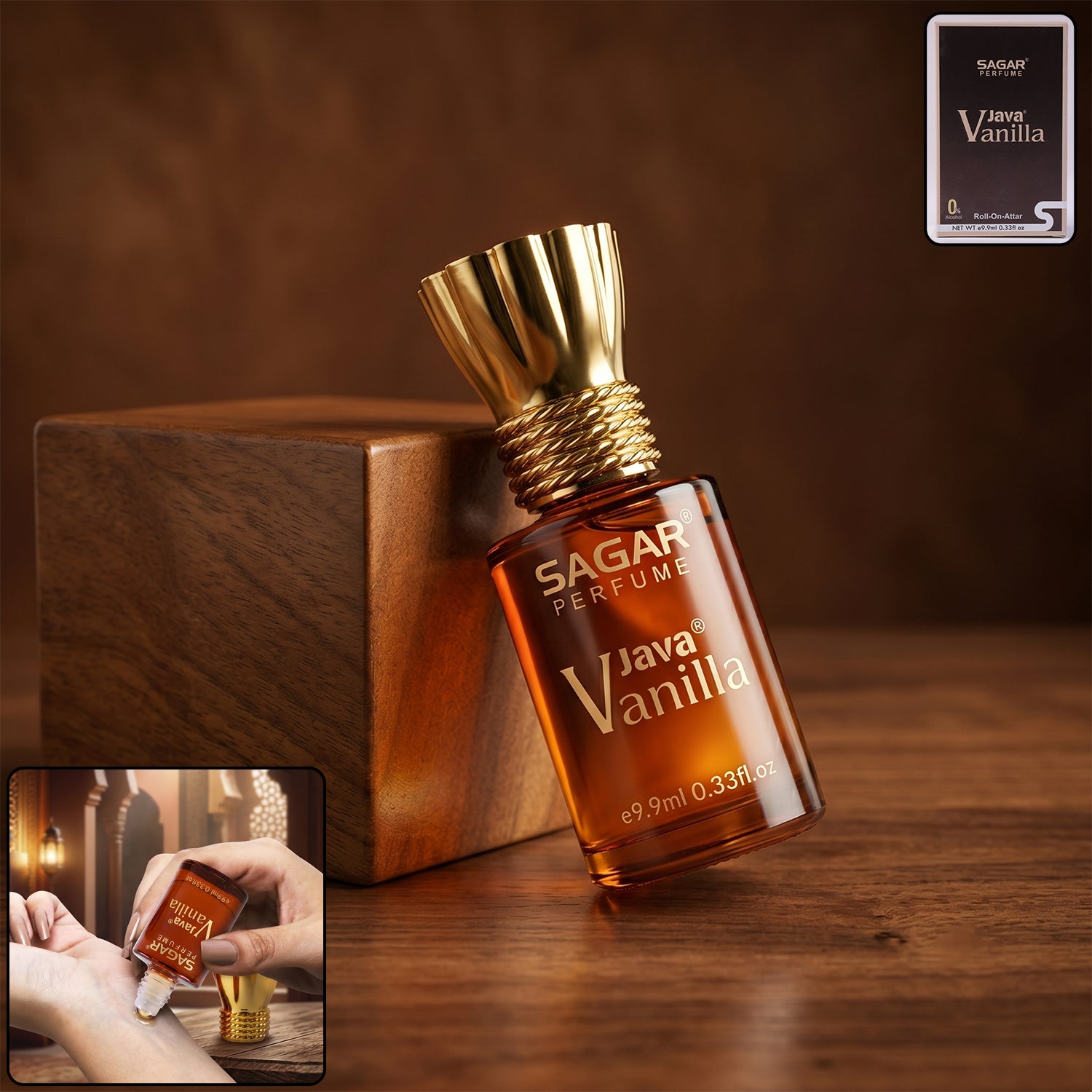 Wukusy Sagar Java Vanilla Roll-on Attar perfume oil in 9.9ml bottle, alcohol-free fragrance for men and women, natural vanilla scent