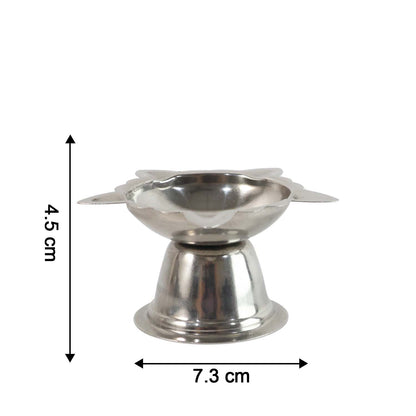 Large stainless steel sunflower design diya stand by Wukusy, featuring a decorative sunflower motif for festive lighting.