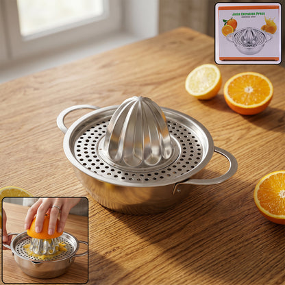 Wukusy stainless steel citrus juicer with manual hand press for fresh orange and lemon juice.