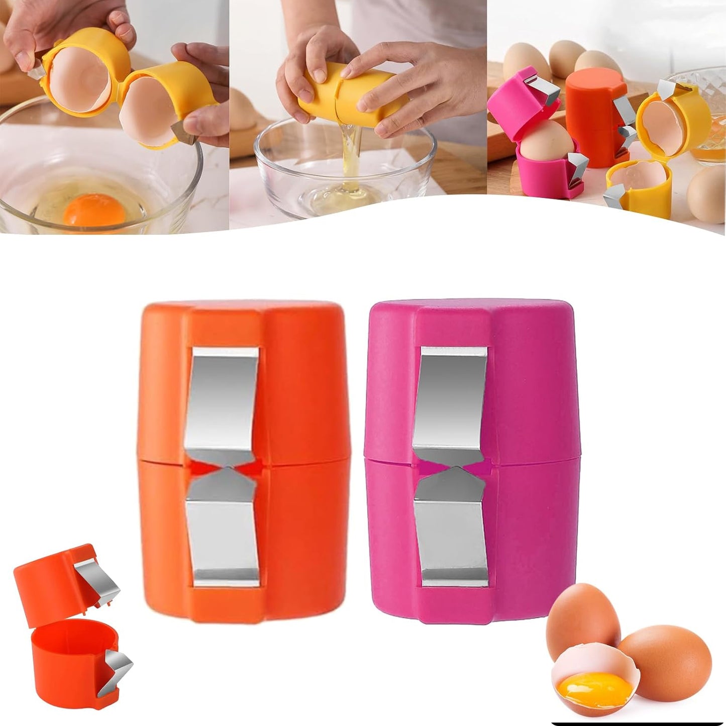 Wukusy egg shell opener and cracker tool for raw eggs, handheld kitchen gadget showing its compact design for easy egg opening.