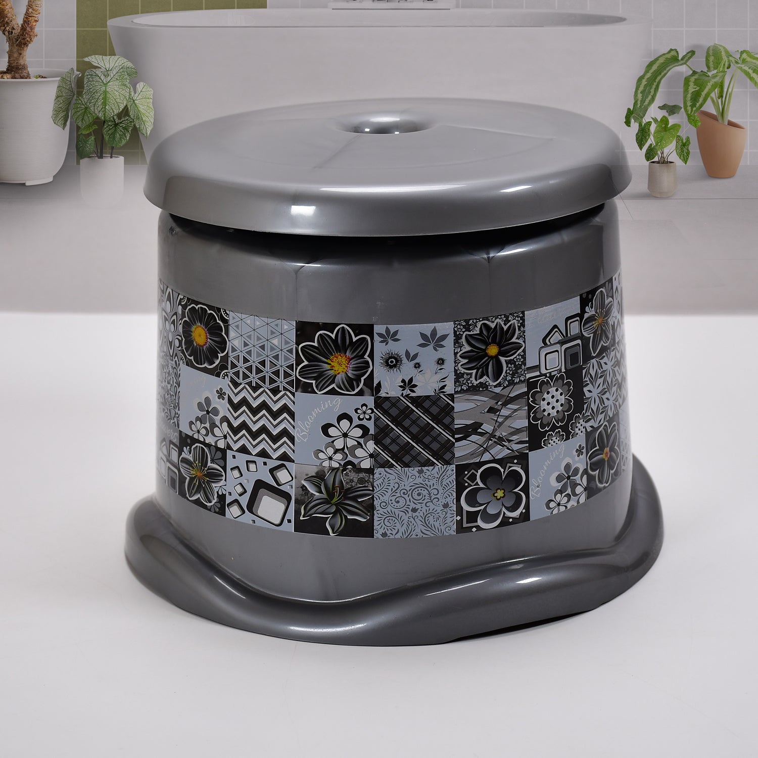 Wukusy 7-piece large capacity plastic bathroom set including tub, bucket, dustbin, mug, soap case, dustpan, and stool for home improvement