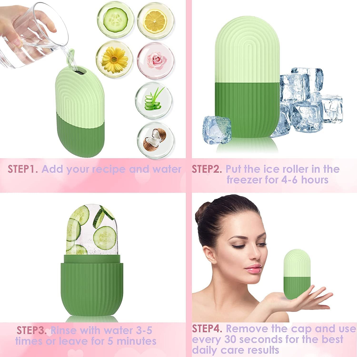 Wukusy 1224L Beauty Ice Roller for face and eyes, reusable facial massager with smooth rolling surface for skin relaxation.
