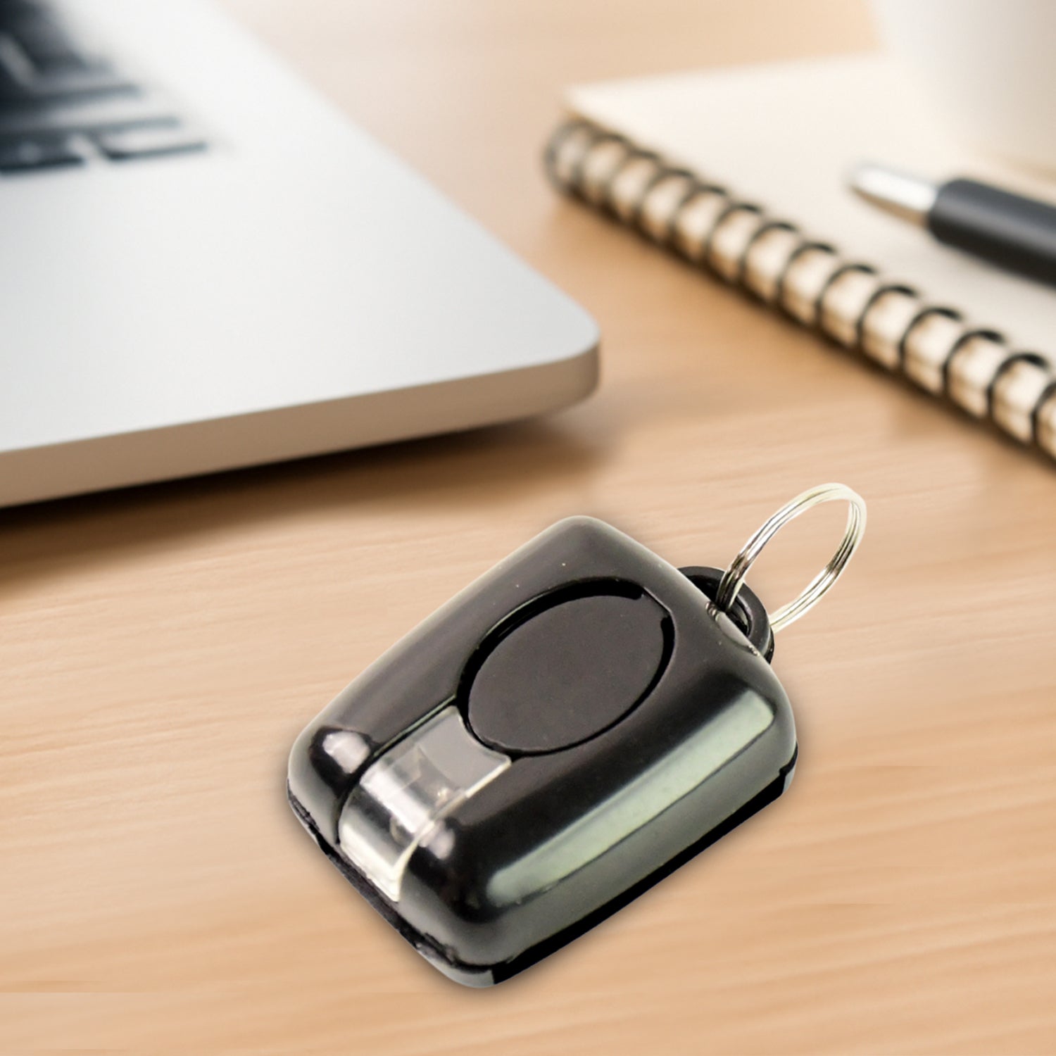 Wukusy mini LED torch keychain with black plastic body and keyring, compact portable flashlight for keychains