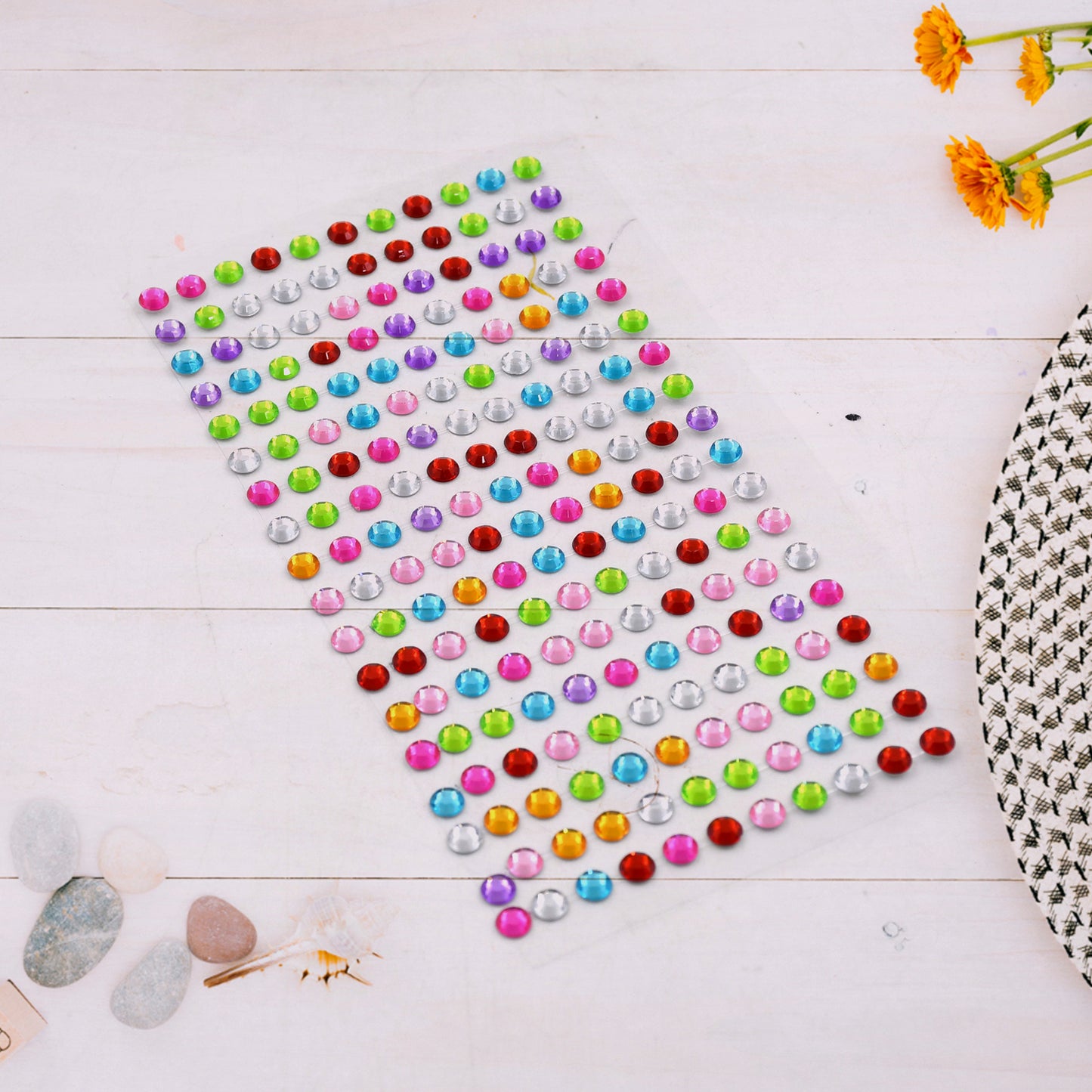 Wukusy self-adhesive shining crystal stones stickers in various shapes for craft, jewelry, phone decoration, and creative projects.
