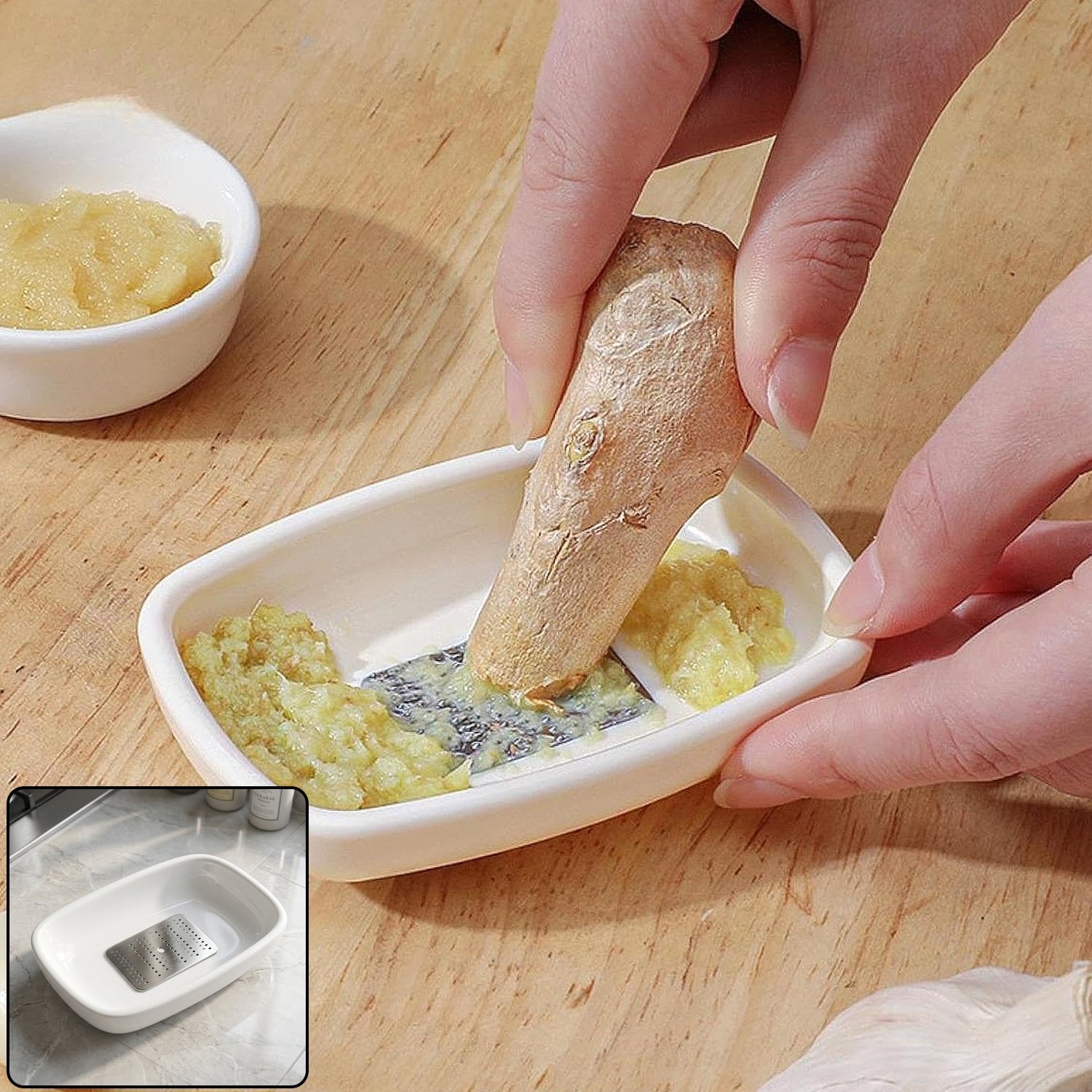 Wukusy garlic and ginger grater plate for quick, mess-free food prep with a textured surface for efficient grating.