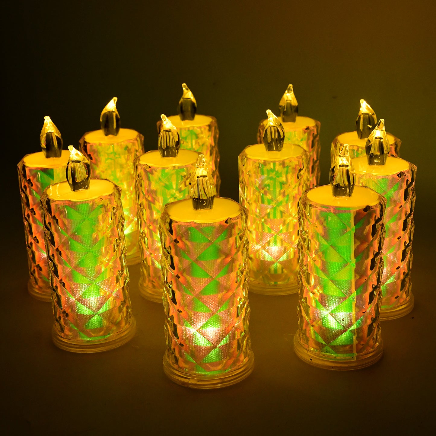 Set of 12 smokeless LED candles by Wukusy for home decor, showcasing realistic flickering flames on a clean surface.