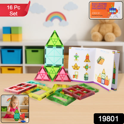 Wukusy magnetic building tiles construction toy set with 16 colorful plastic tiles for creative play and building fun.