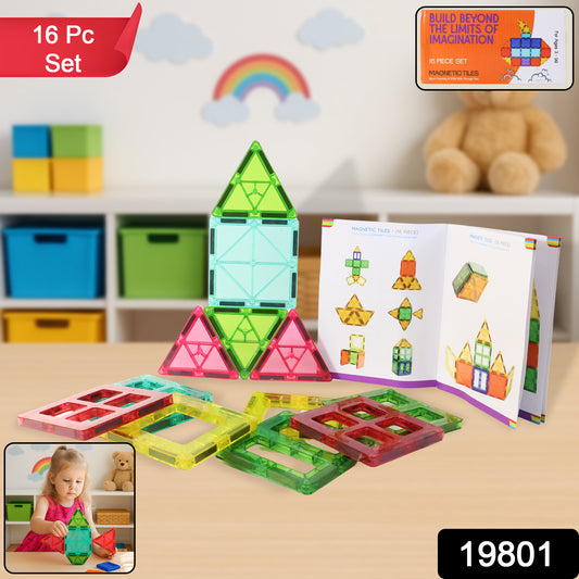 Wukusy magnetic building tiles construction toy set with 16 colorful plastic tiles for creative play and building fun.