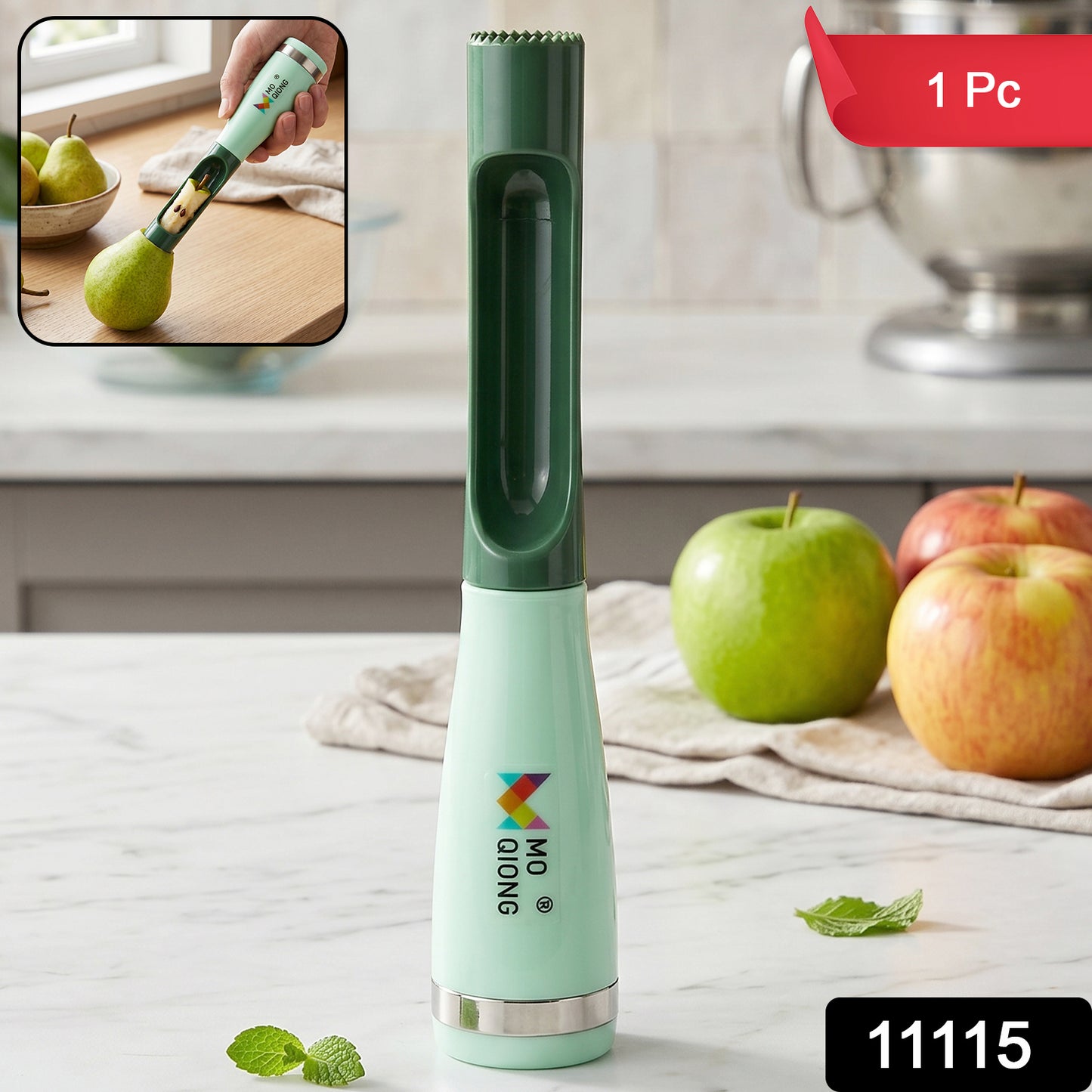 Wukusy multipurpose apple cutter and slicer with stainless steel blades, designed for effortless fruit coring and slicing.
