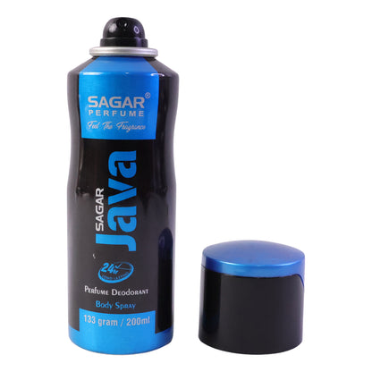 Wukusy Sagar Java perfume body spray for men, 200ml bottle with sleek design, featuring a modern, masculine scent.