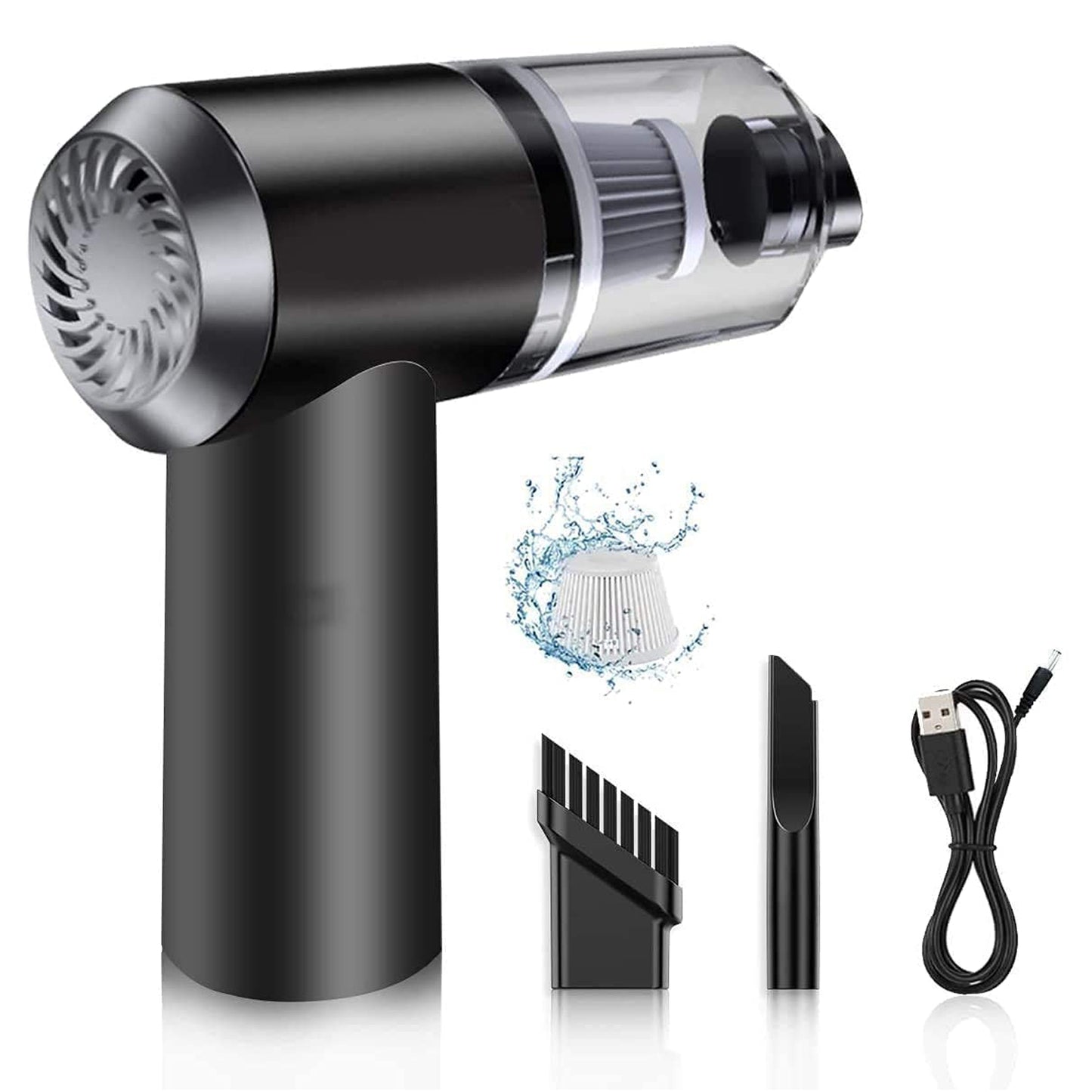 Wukusy 7370 2-in-1 wireless car and home vacuum cleaner, handheld 120W portable dust collector with USB recharge capability.