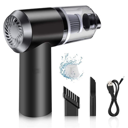 Wukusy 7370 2-in-1 wireless car and home vacuum cleaner, handheld 120W portable dust collector with USB recharge capability.