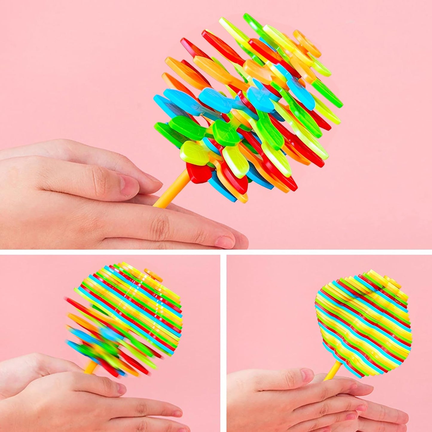 Colorful Spin Flower Candy rotating toy by Wukusy, featuring a spinning flower design for kids' entertainment.