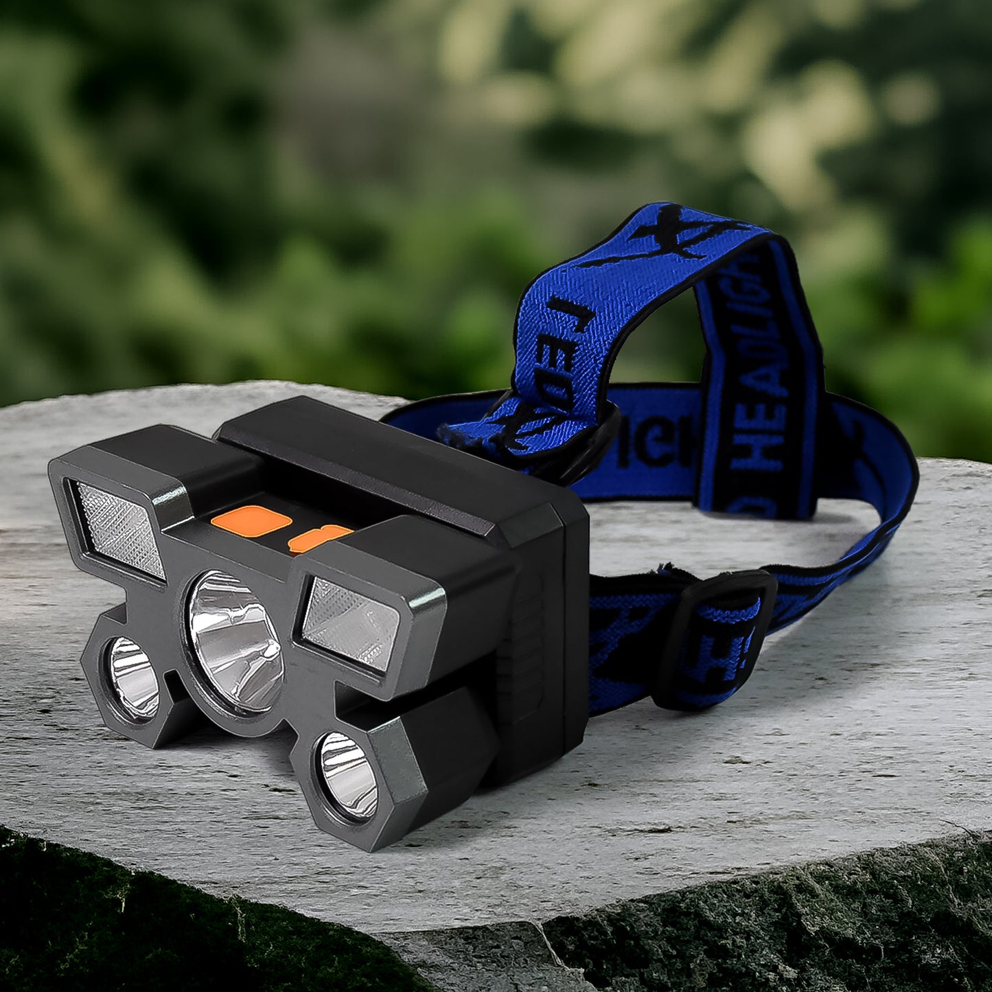 Wukusy 5 LED rechargeable USB headlamp with adjustable strap and bright light for outdoor activities and hands-free illumination.