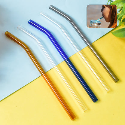 Set of five clear reusable glass straws from Wukusy, perfect for eco-friendly drinking in home and kitchen use.
