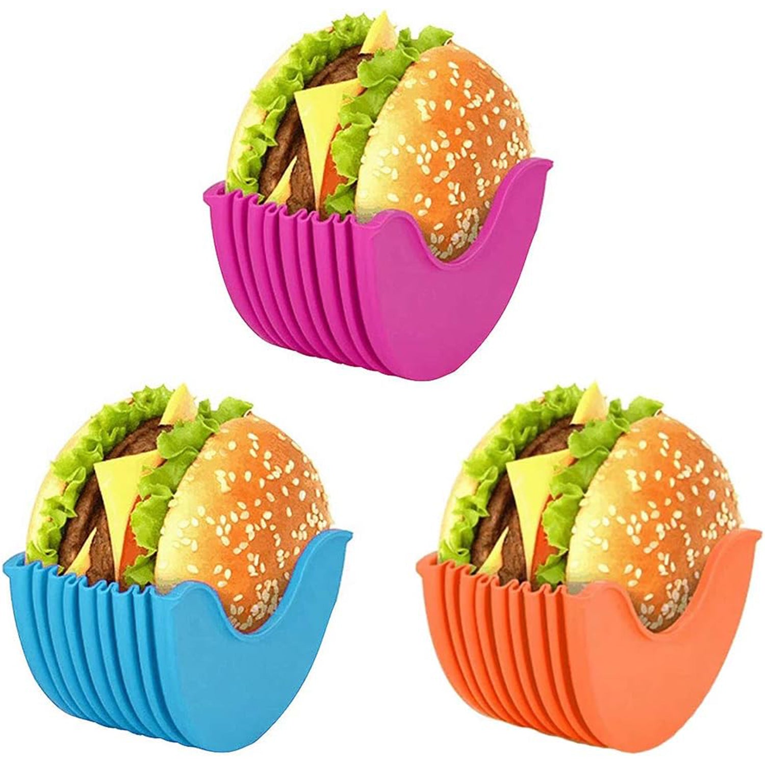 Reusable silicone burger holder by Wukusy, a kitchen tool designed to hold and serve burgers easily and mess-free.