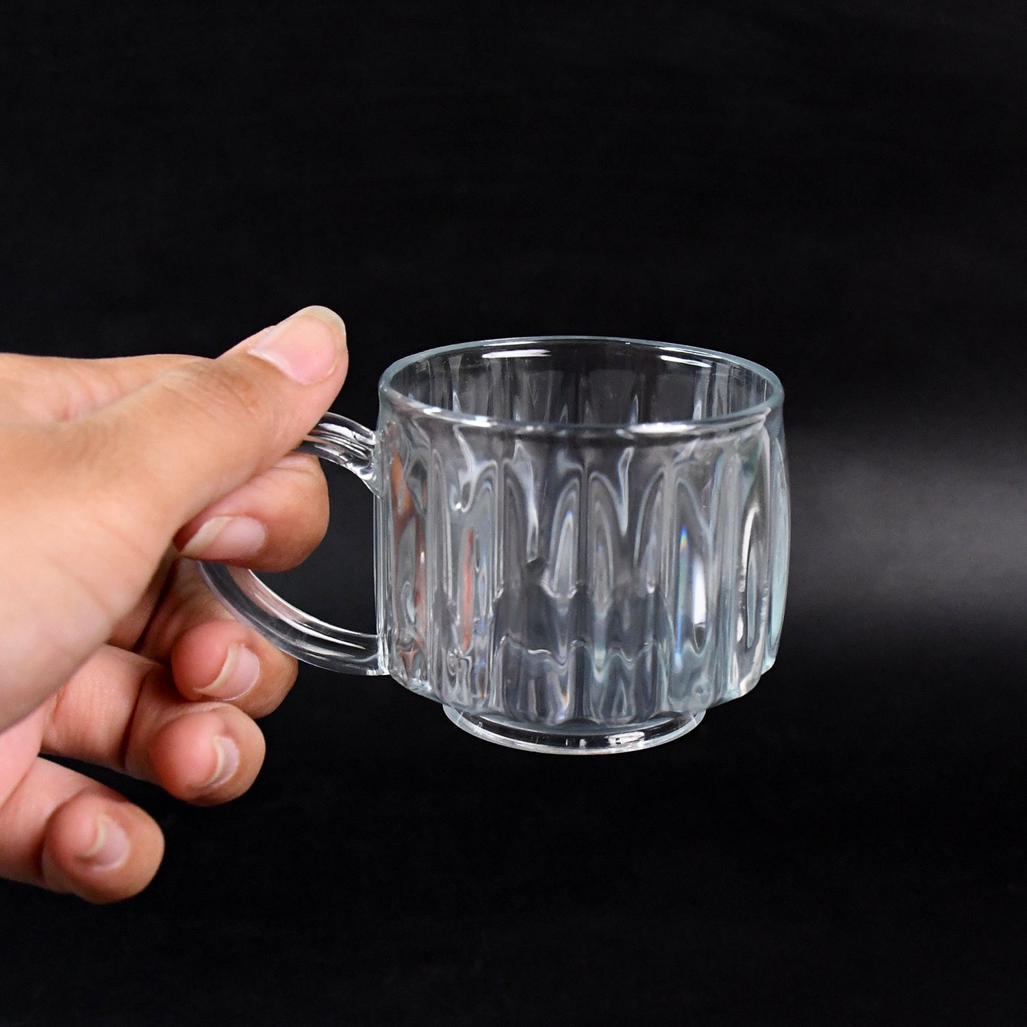 Set of six unbreakable transparent plastic tea cups by Wukusy, showcasing clear, durable cups perfect for hot or cold beverages.