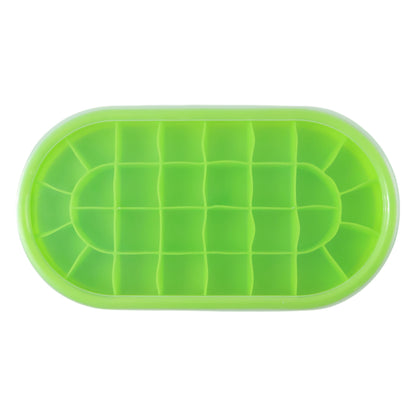 Wukusy premium oval silicone ice cube tray with lid, showing flexible silicone mold with ice cubes and a transparent lid