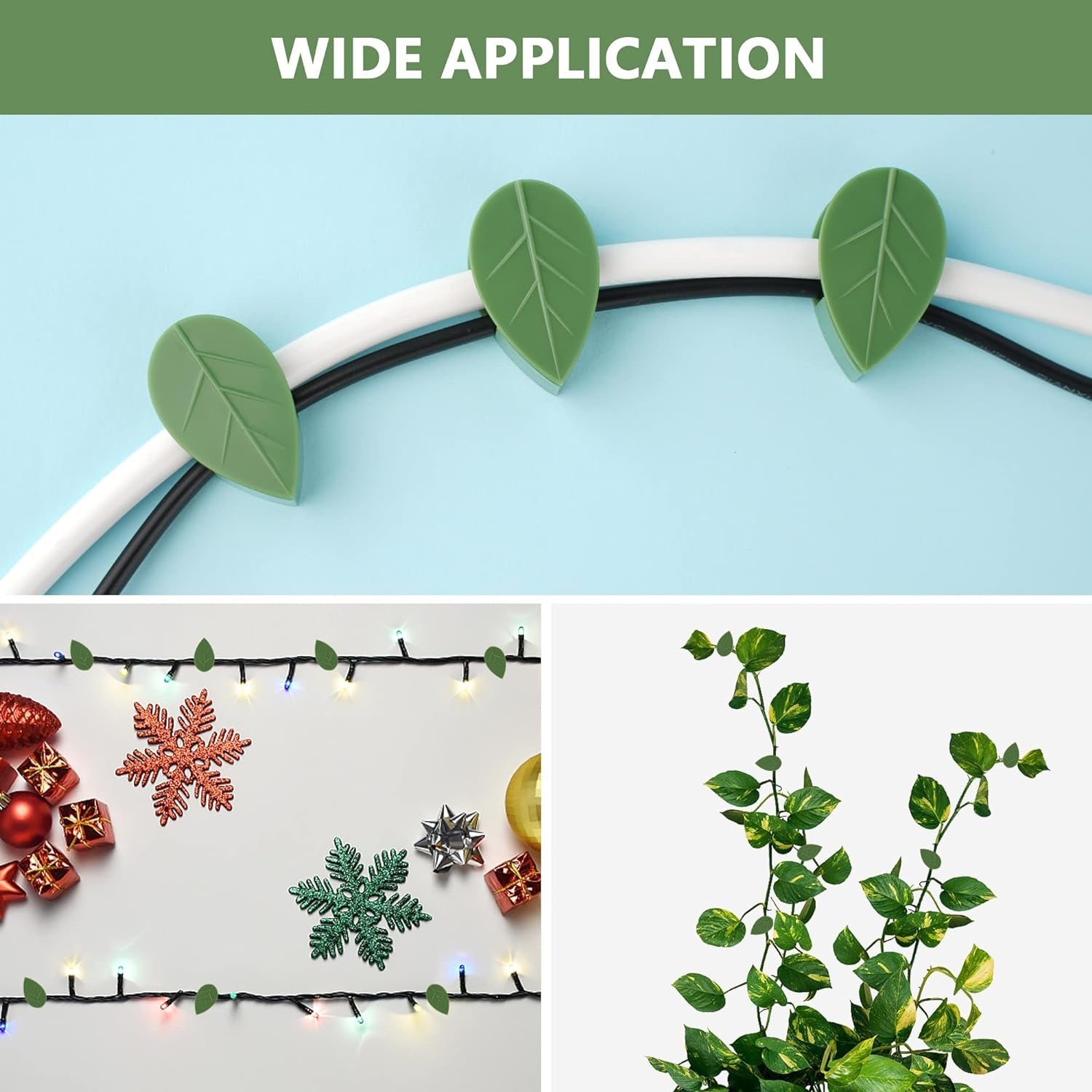Set of 30 Wukusy green leaf plant climbing wall clips, self-adhesive hooks for indoor and outdoor garden plant support.