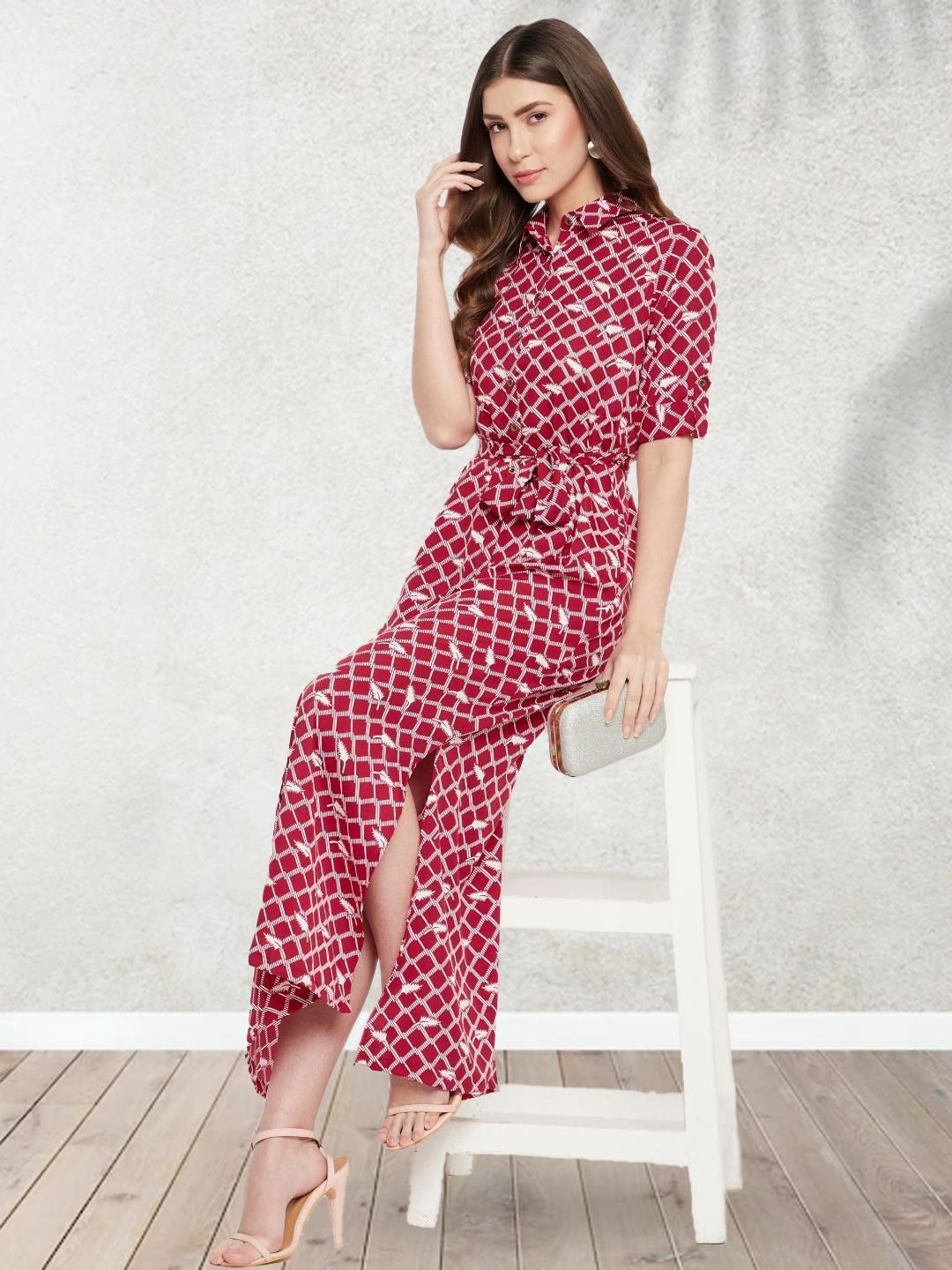 UPTOWNIE LITE STYLISH WOMEN'S CREPE BUTTON DOWN SHIRT MAXI DRESS
