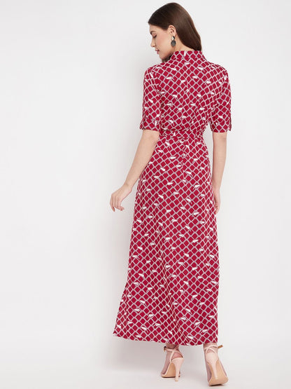UPTOWNIE LITE STYLISH WOMEN'S CREPE BUTTON DOWN SHIRT MAXI DRESS