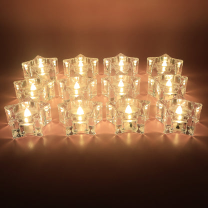 Set of 12 Wukusy LED crystal-effect flameless smokeless candles for elegant home decor, featuring warm flickering light.