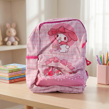 Wukusy cute 13-inch bunny and bow design backpack with adjustable straps, perfect for kids' school and daily use.