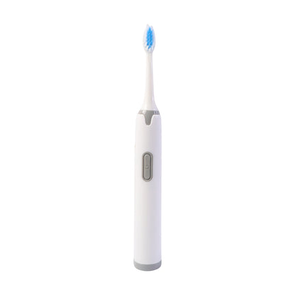 Wukusy battery-operated electric toothbrush with white handle and brush head, ready for use on teeth.
