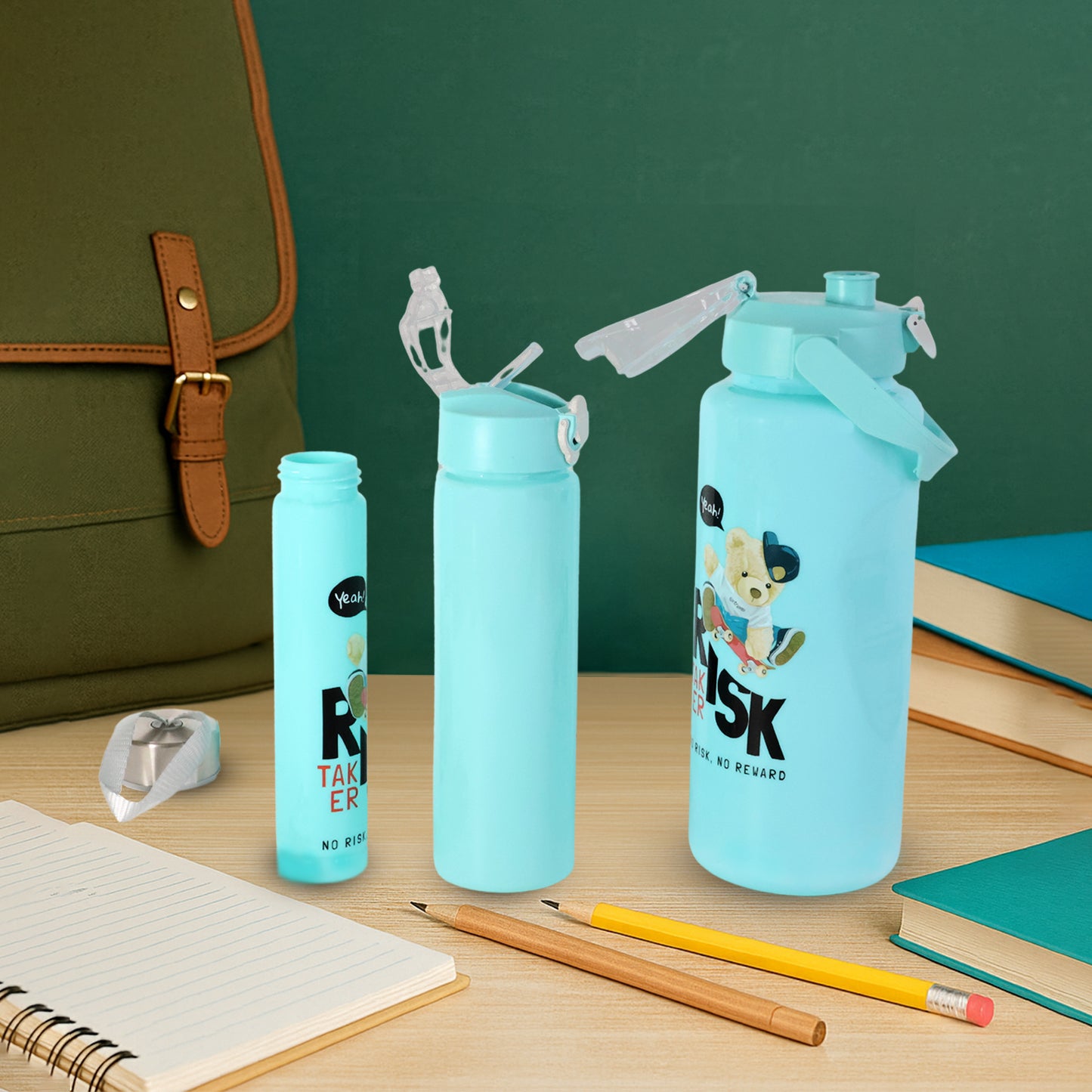 Wukusy Risk Taker printed water bottles set with 2000ml, 900ml, and 300ml bottles for home improvement use