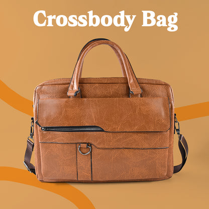 Wukusy premium faux leather multipurpose messenger briefcase with shoulder strap, suitable for office use, black color.