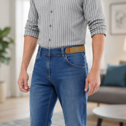 Wukusy buckle-less elastic stretch waist belt with no bulge, designed for a comfortable, invisible fit around the waist.